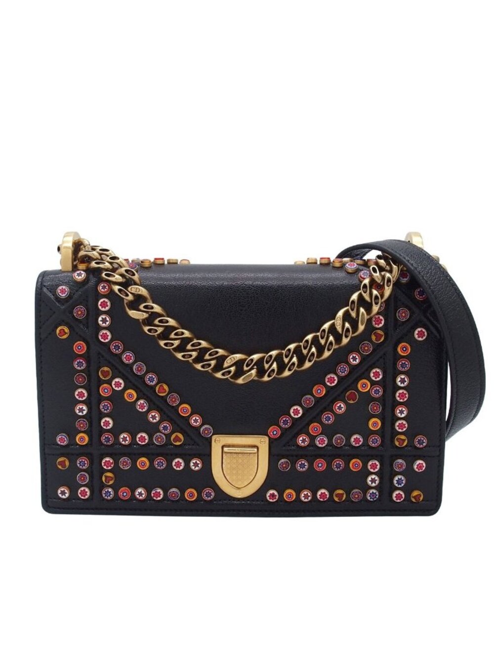 Dior Diorama Black Leather Small Murine Studs Chain Shoulder Bag